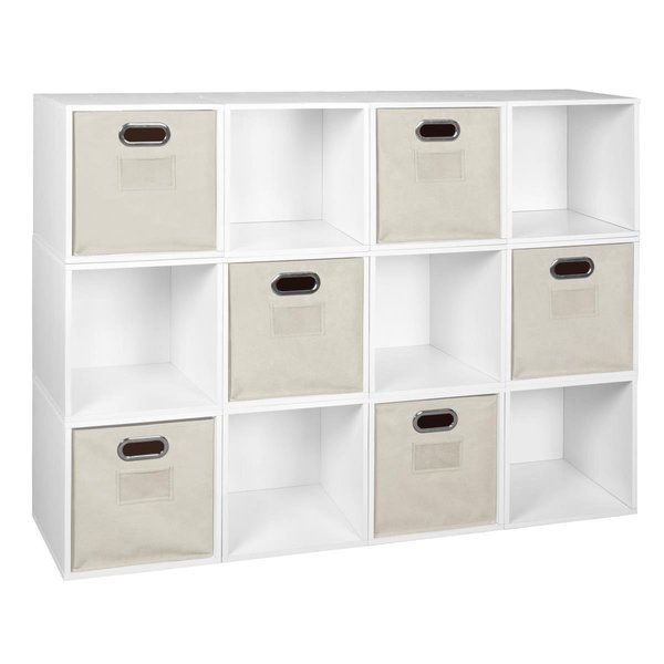 Niche Cubo Storage Set with 12 Cubes & 6 Canvas Bins, White Wood Grain & Natural PC12PKWH6TOTENT